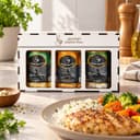 Kit Essência Cítrica Karpinski — ao lado de refeição com arroz e legumes