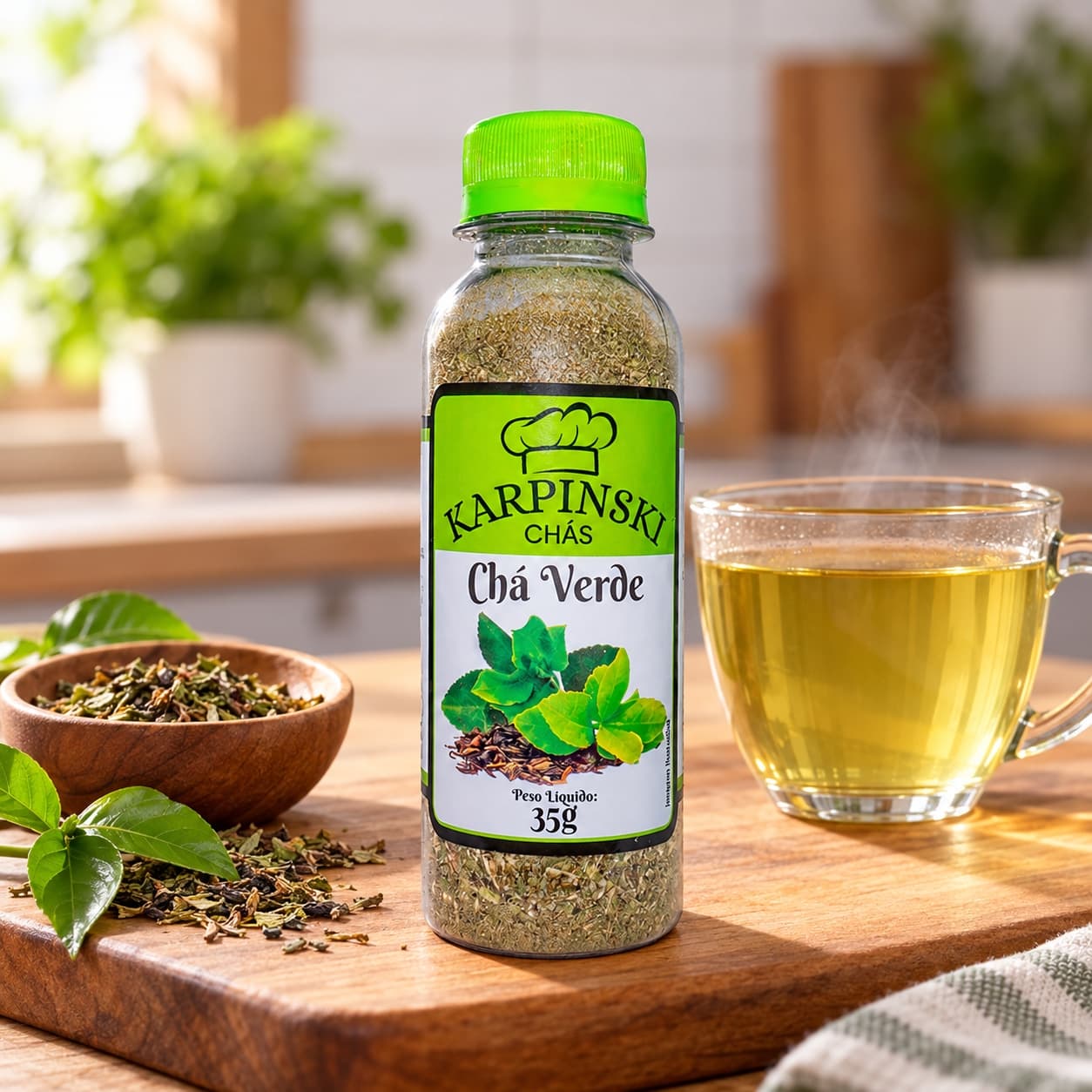 Chá Verde Karpinski 35 g — no preparo com chá preparado em xícara