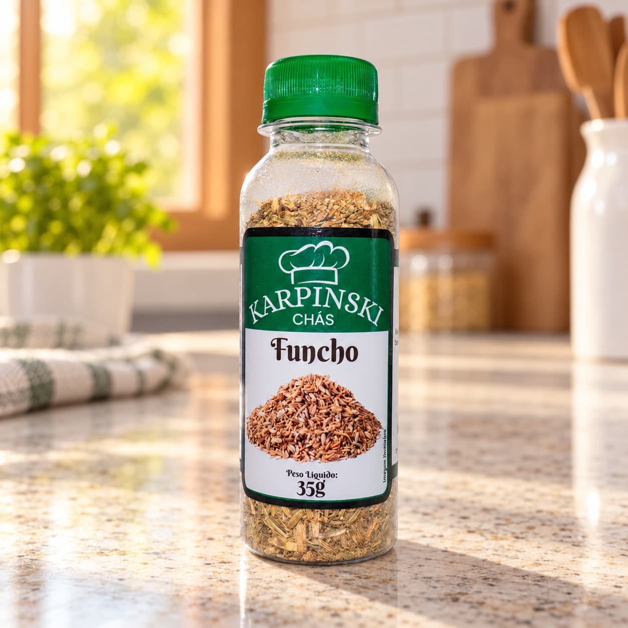 Chá de Funcho Karpinski 35 g — na bancada da cozinha