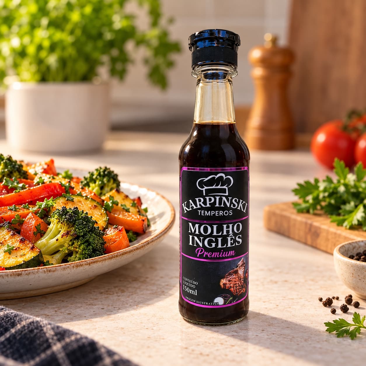 Molho Inglês Premium Karpinski 150 ml — com legumes cozidos