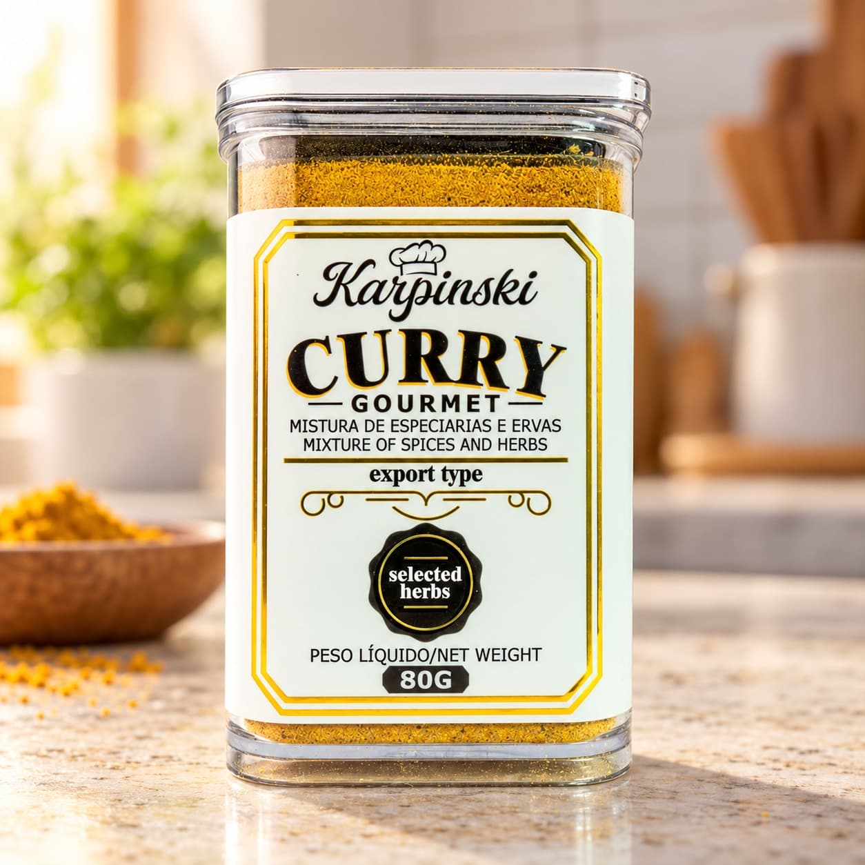 Tempero Curry Gourmet Karpinski 80 g — na bancada da cozinha