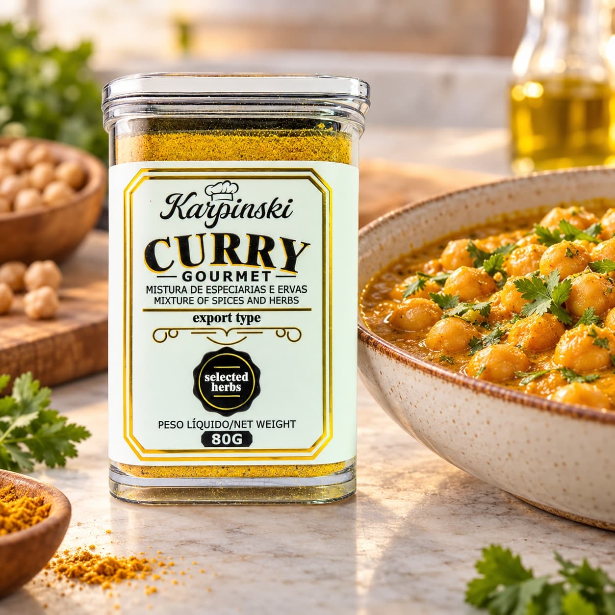 Tempero Curry Gourmet Karpinski 80 g — com grão-de-bico ao molho cremoso