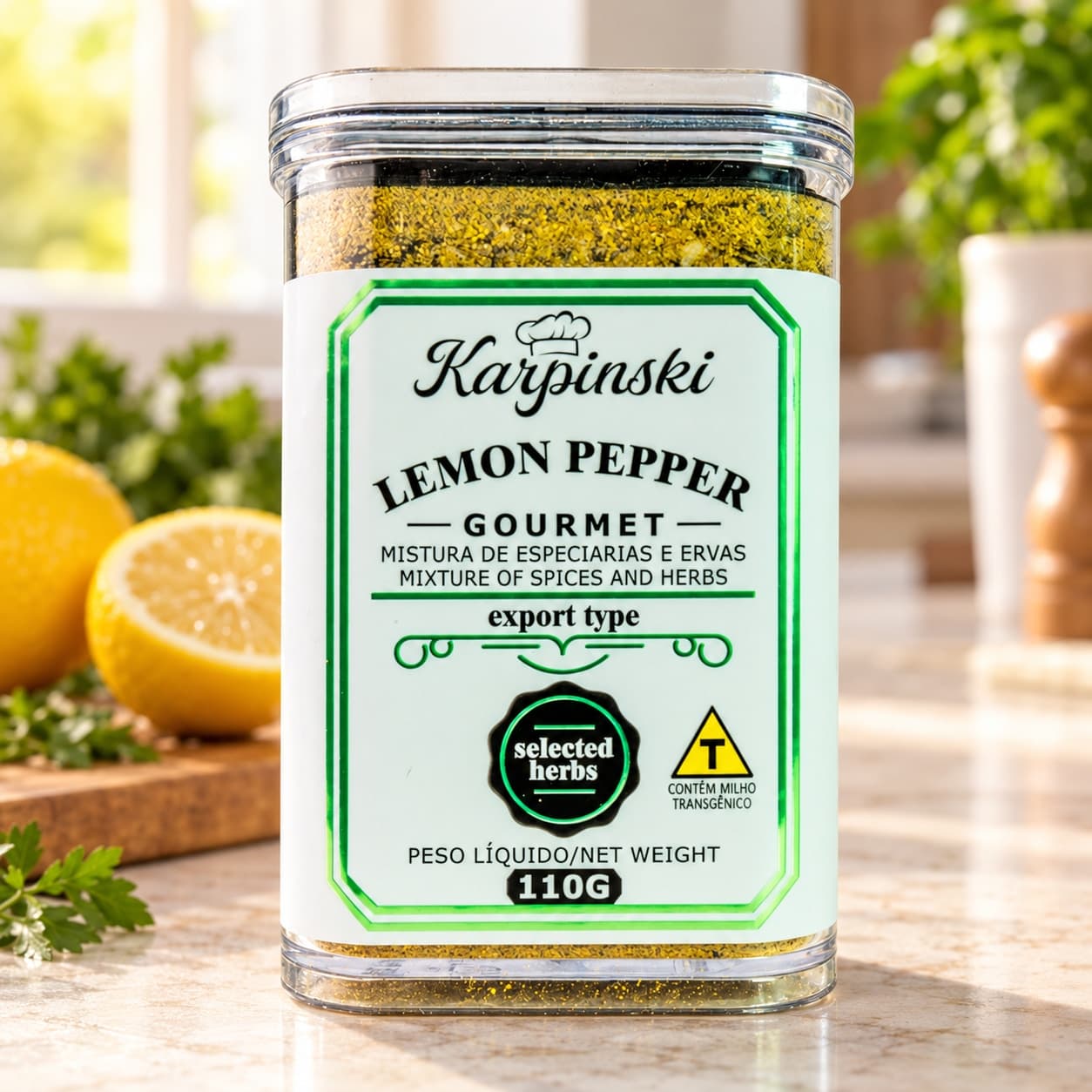 Tempero Lemon Pepper Gourmet Karpinski 110 g — na bancada da cozinha