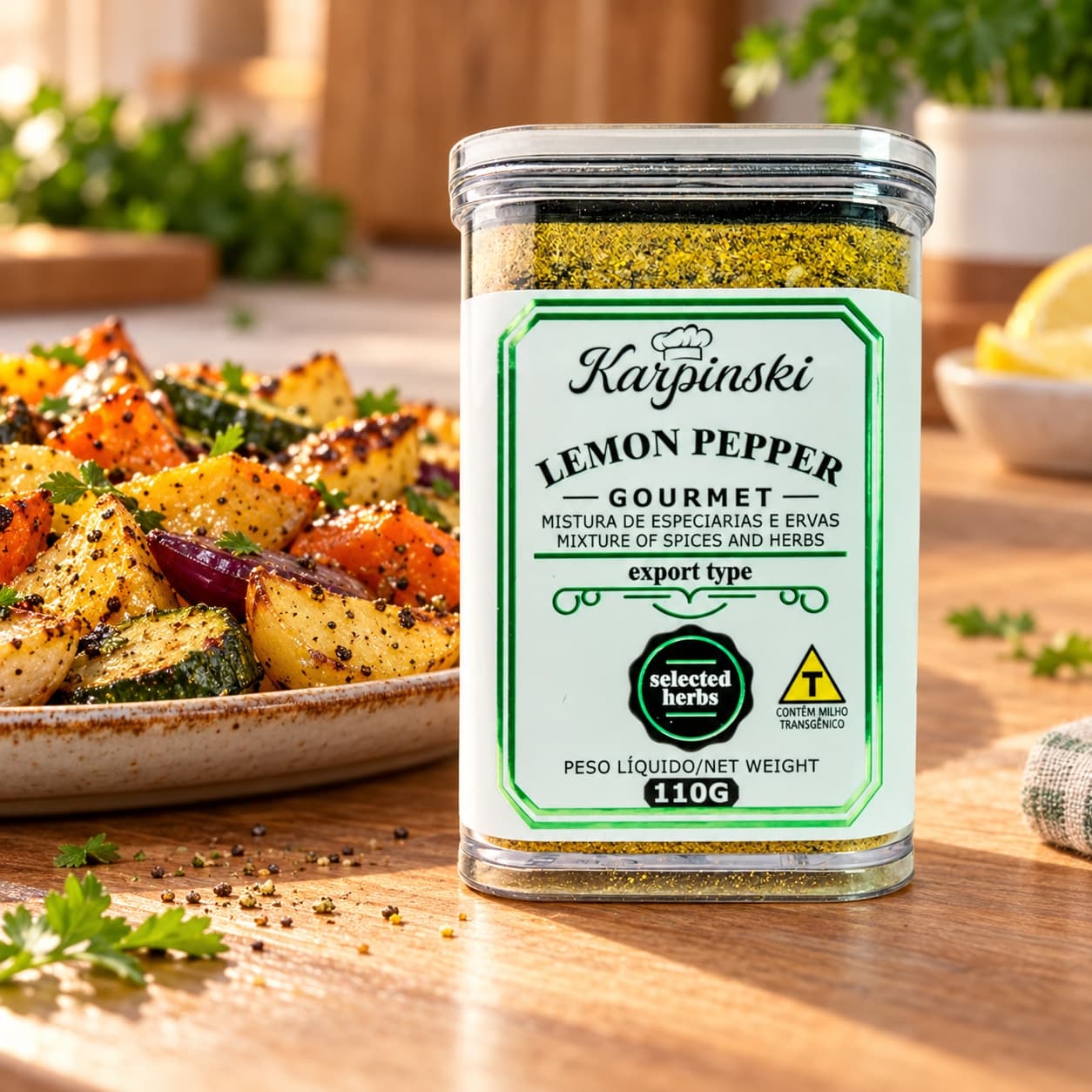 Tempero Lemon Pepper Gourmet Karpinski 110 g — com legumes assados