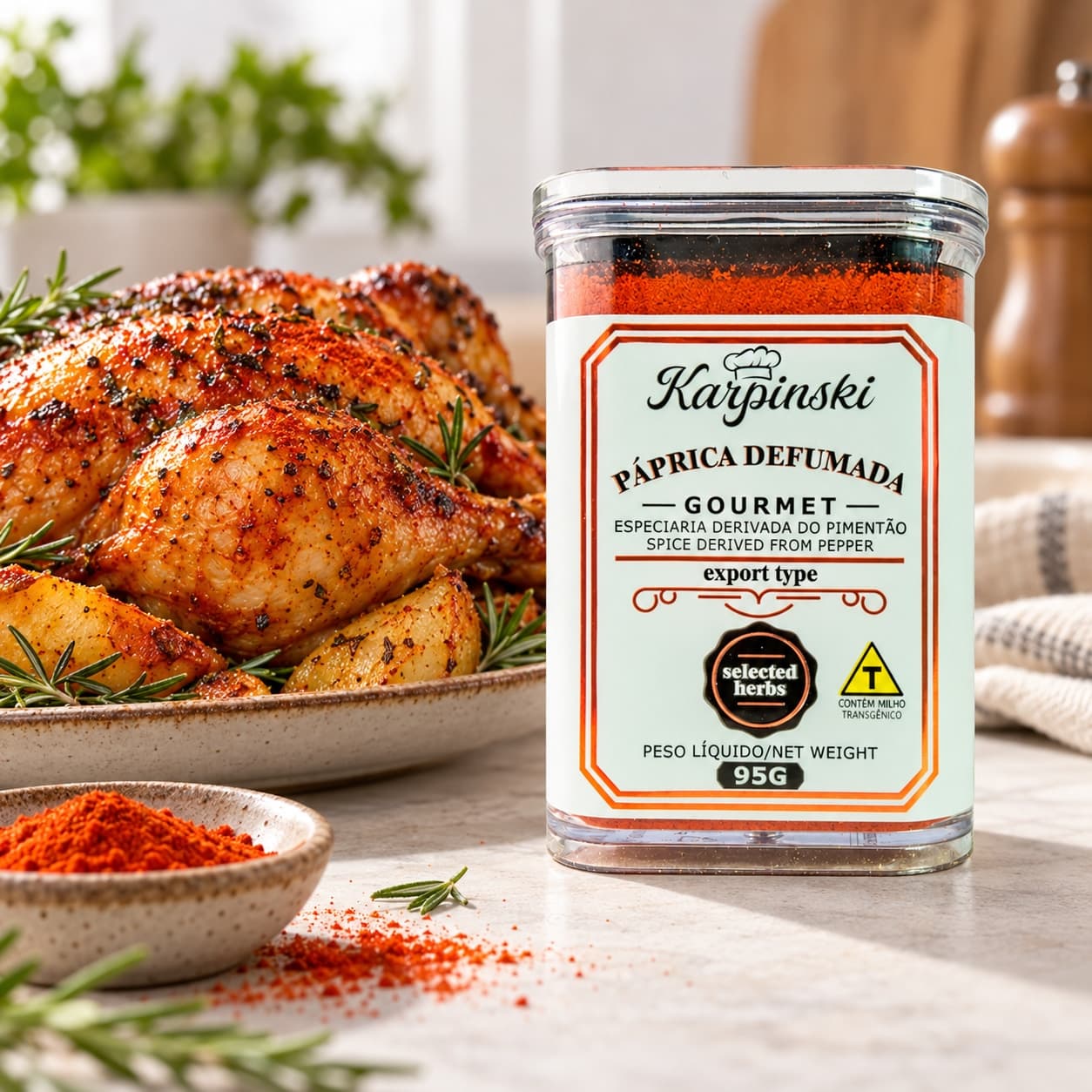 Páprica Defumada Gourmet Karpinski 95 g — ao lado de frango assado