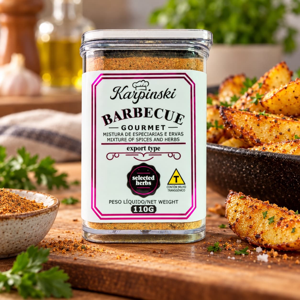 Tempero Barbecue em Pó Gourmet Karpinski 110 g — no preparo com batatas rústicas assadas