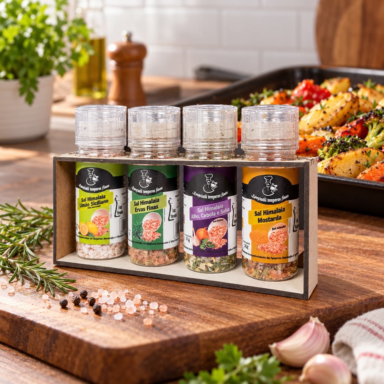 Kit de Sais do Himalaia Temperados Karpinski — no preparo com legumes assados