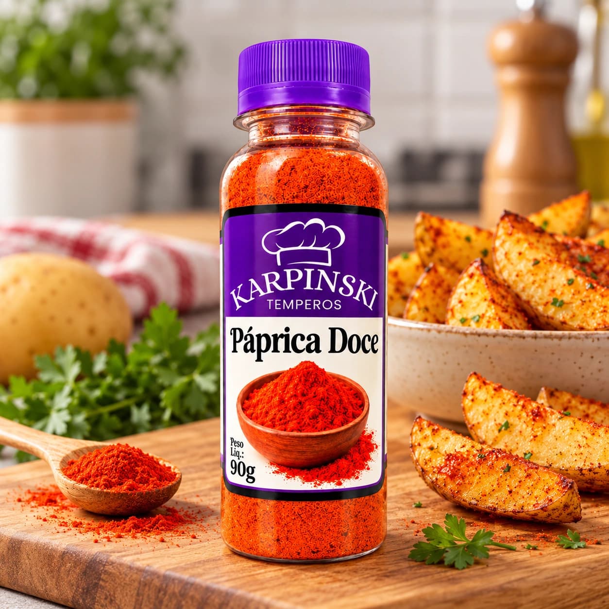Páprica Doce Karpinski 90 g — no preparo com batatas em gomos e páprica