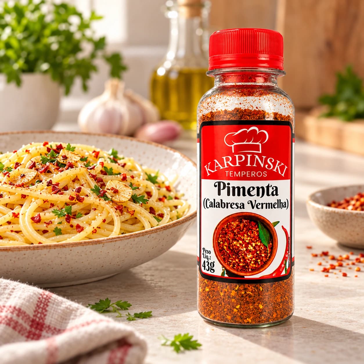 Pimenta Calabresa Karpinski 43 g — com espaguete ao alho e óleo