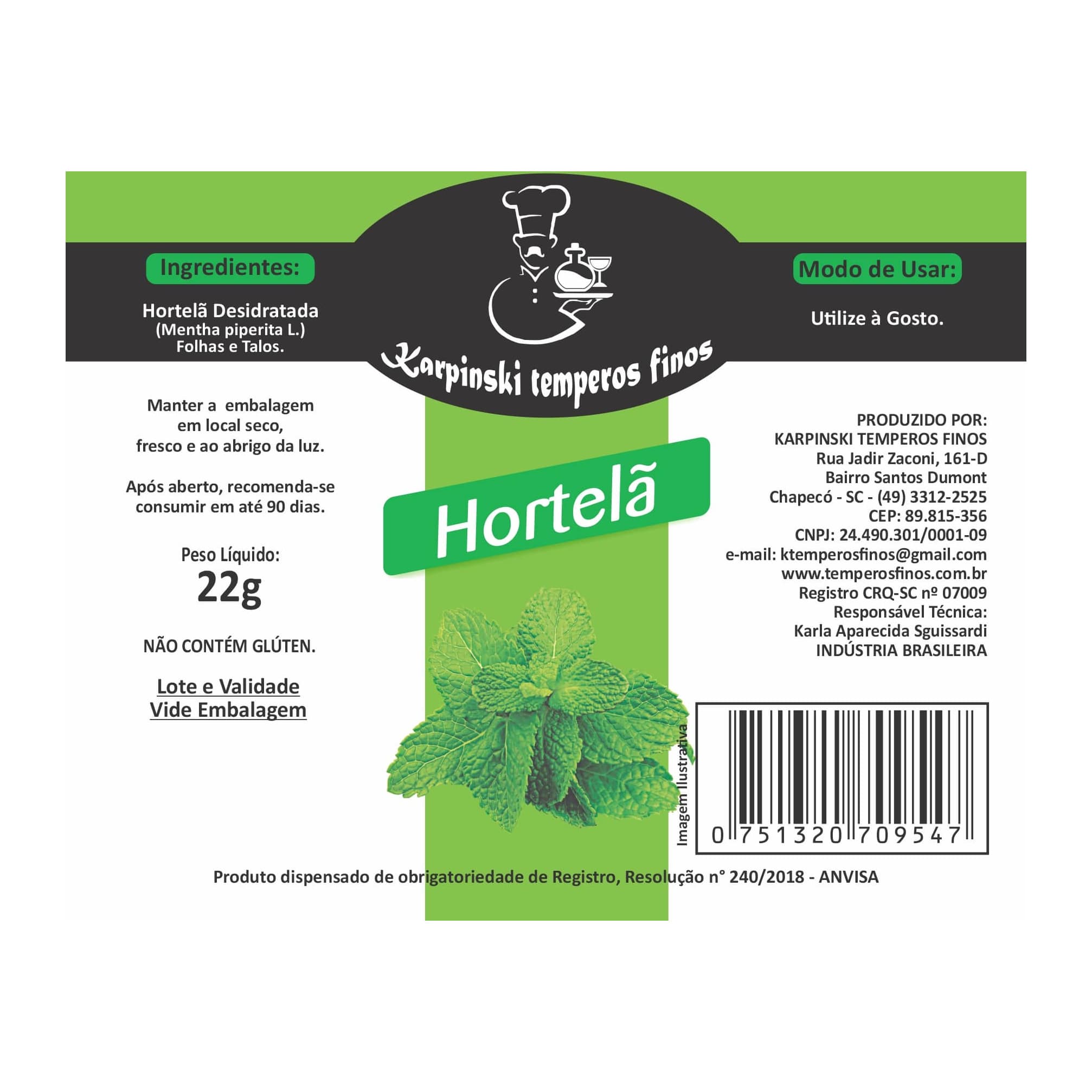 Hortelã Desidratada – Tempero e Erva Karpinski Temperos Finos - foto 2