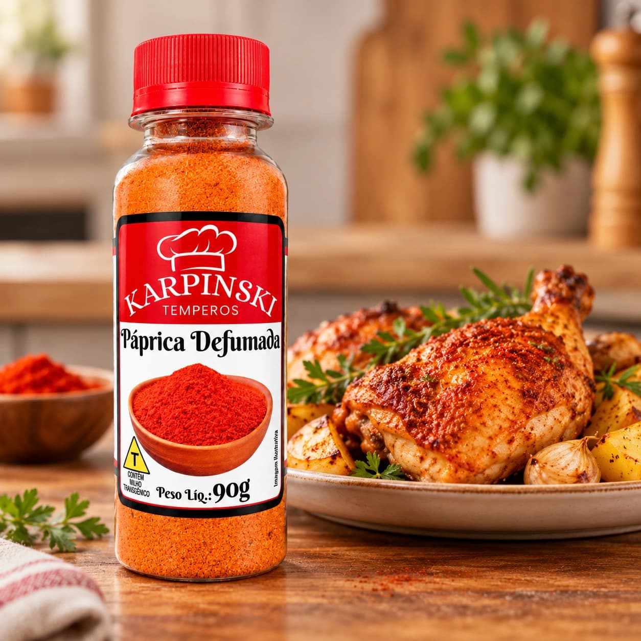 Páprica Defumada Karpinski 90 g — ao lado de frango assado