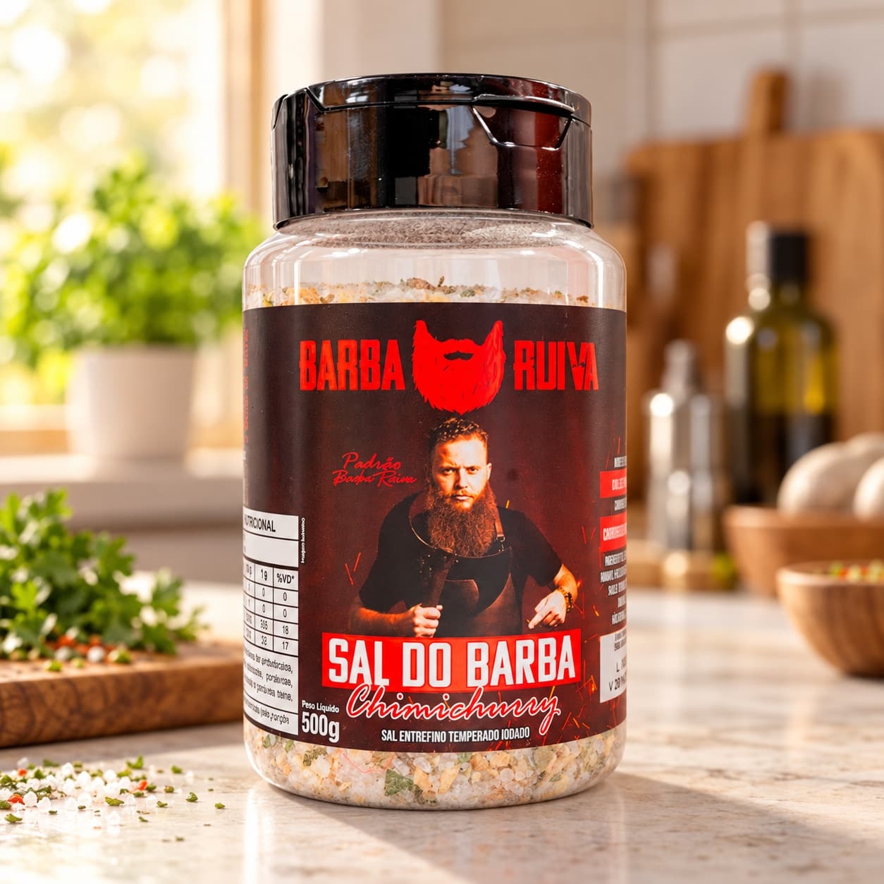 Sal do Barba Chimichurry Barba Ruiva 500 g — na bancada da cozinha