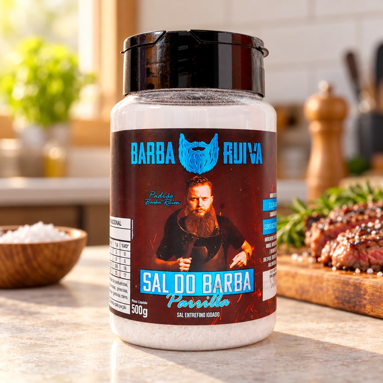 Sal do Barba Parrilla Barba Ruiva 500 g — na bancada da cozinha