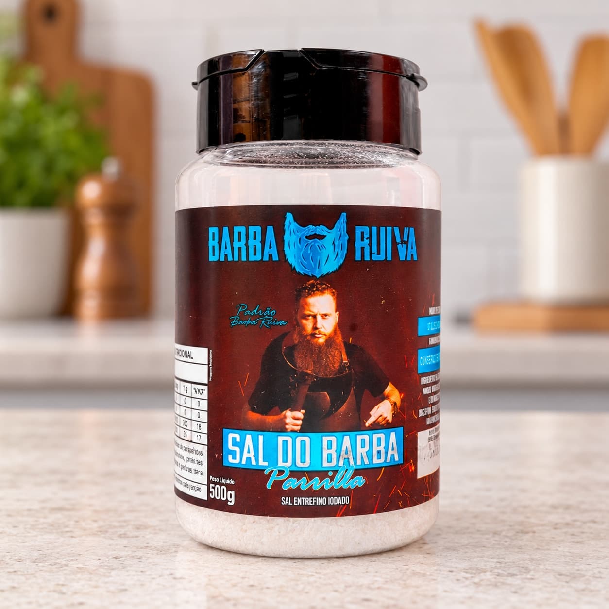 Sal do Barba Parrilla Barba Ruiva 500 g — detalhe da embalagem e do rótulo