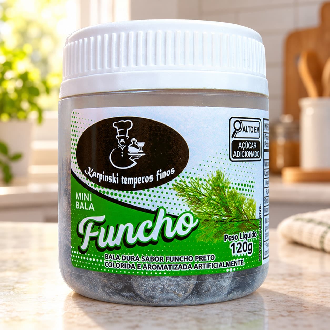 Bala de Funcho Karpinski 120 g — na bancada da cozinha