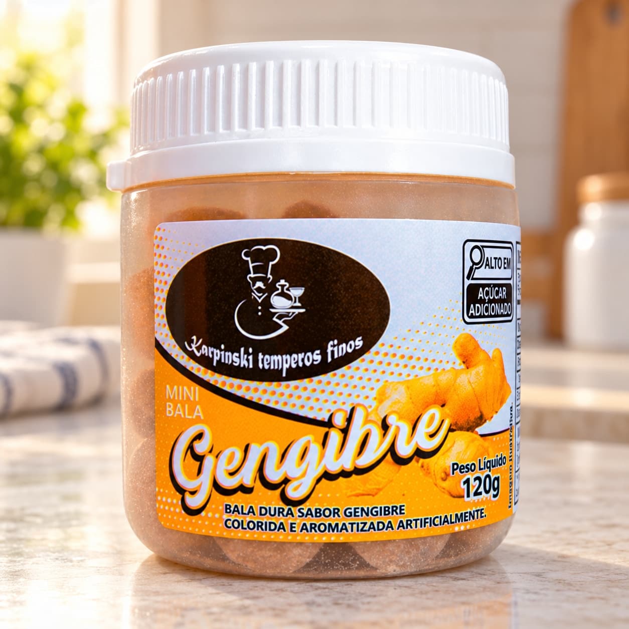 Bala de Gengibre Karpinski 120 g — na bancada da cozinha