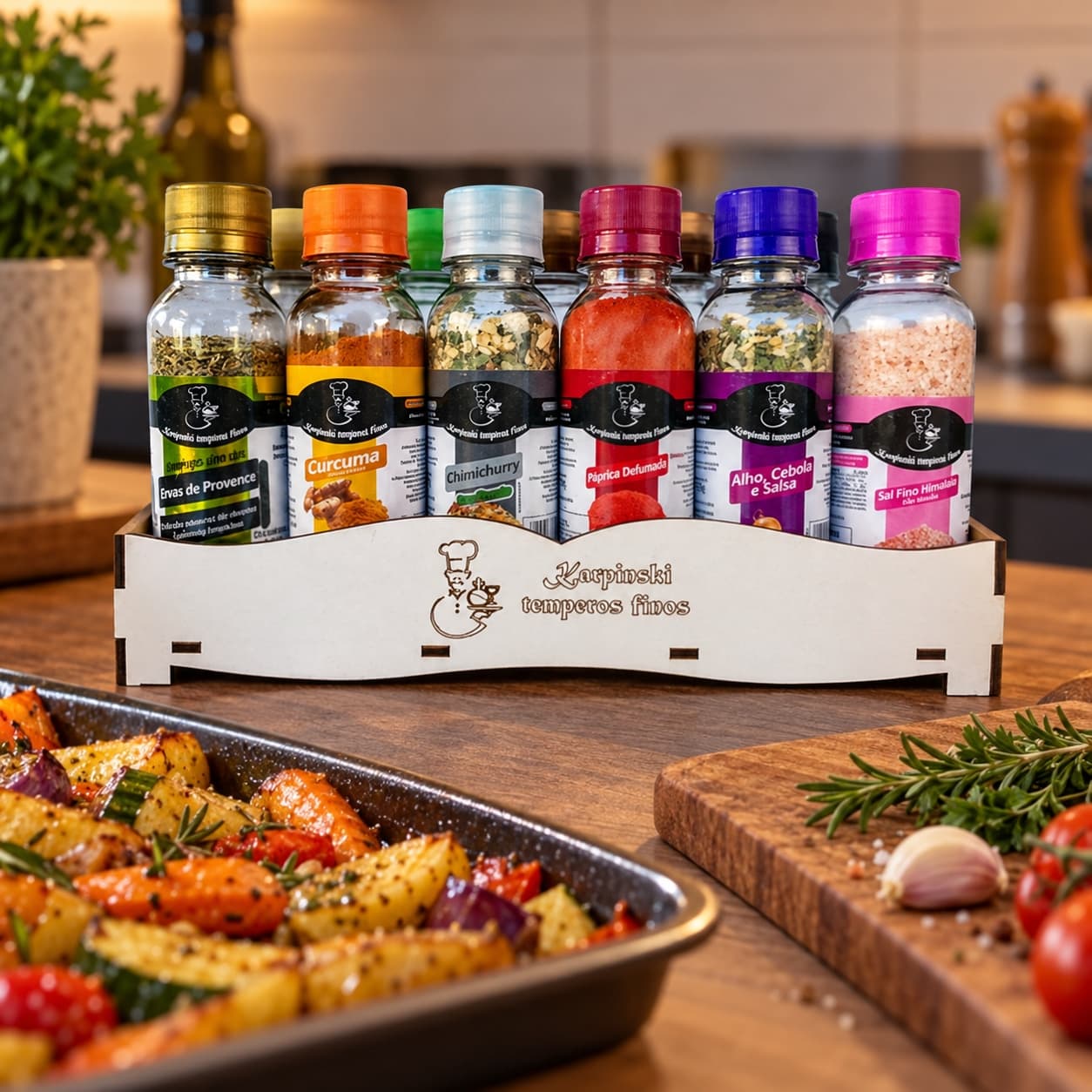 Kit com 11 Temperos Tradicionais Karpinski — no preparo com legumes assados