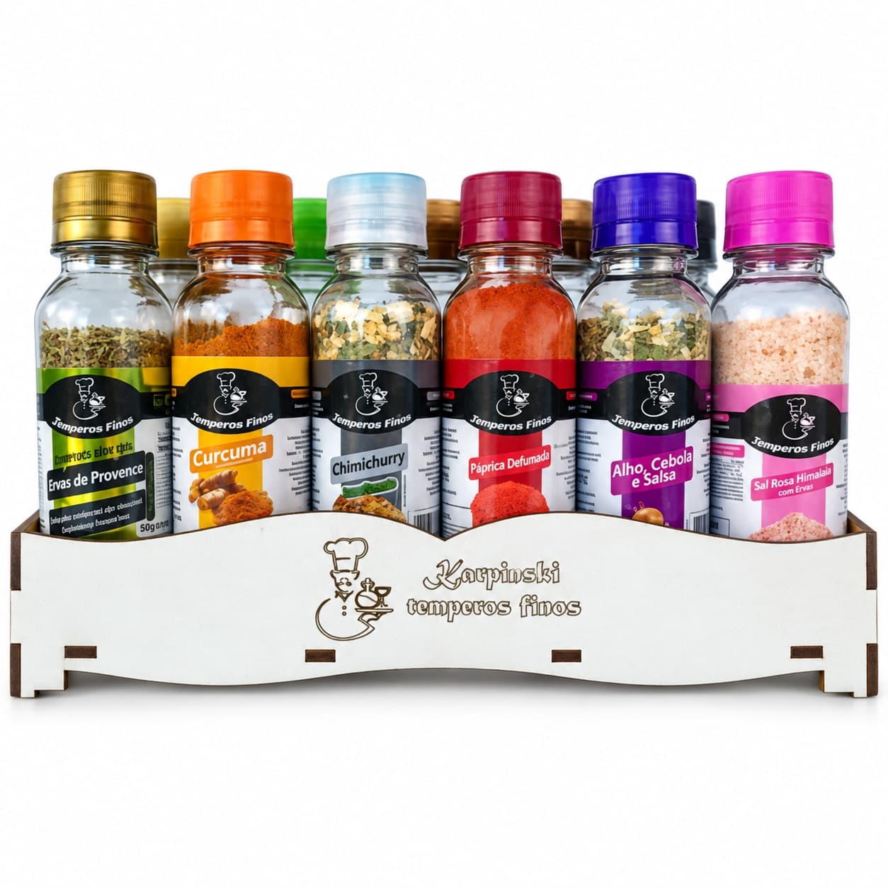 Kit com 11 Temperos Tradicionais Karpinski — embalagem em fundo branco