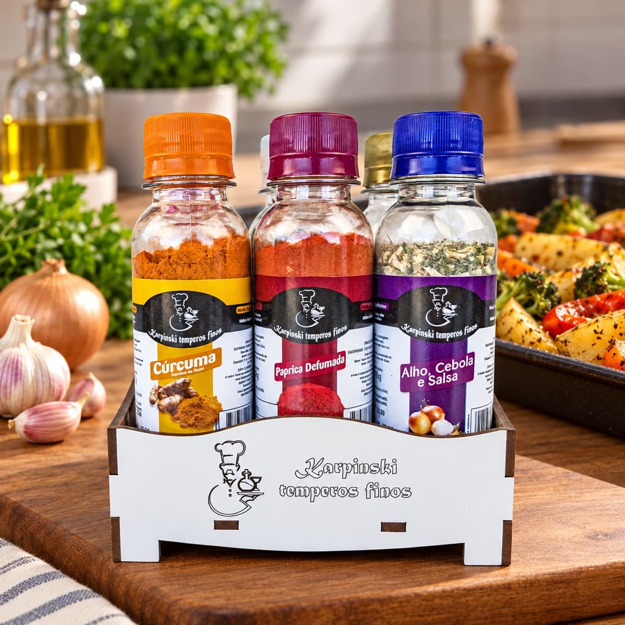 Kit com 6 Temperos Tradicionais Karpinski — no preparo com legumes assados