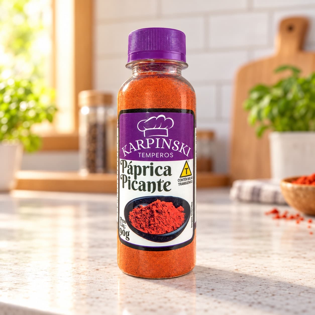 Páprica Picante Karpinski 90 g — na bancada da cozinha