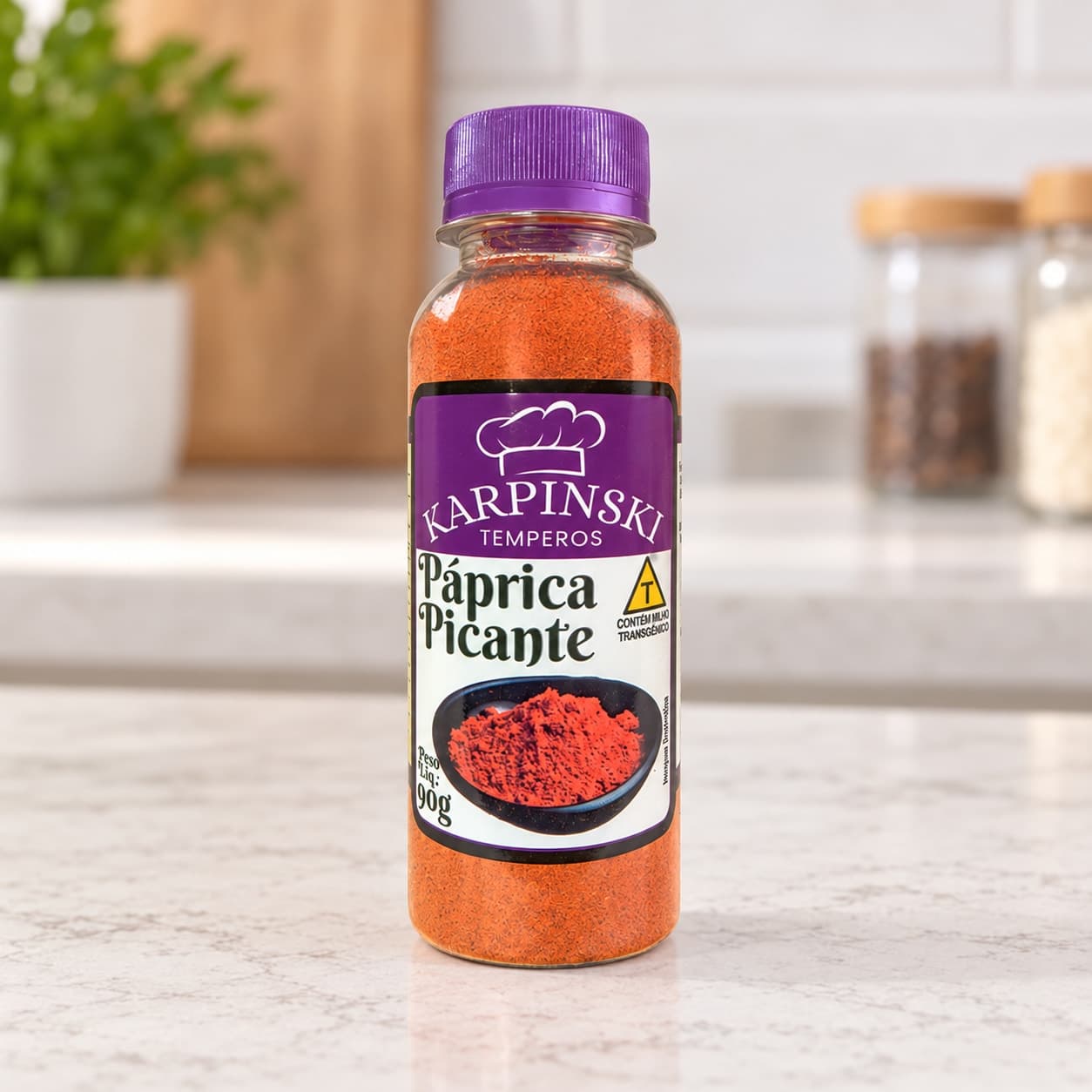 Páprica Picante Karpinski 90 g — detalhe da embalagem e do rótulo
