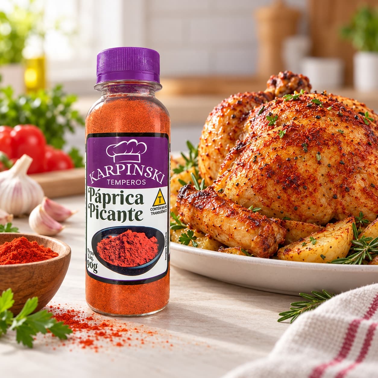 Páprica Picante Karpinski 90 g — ao lado de frango assado