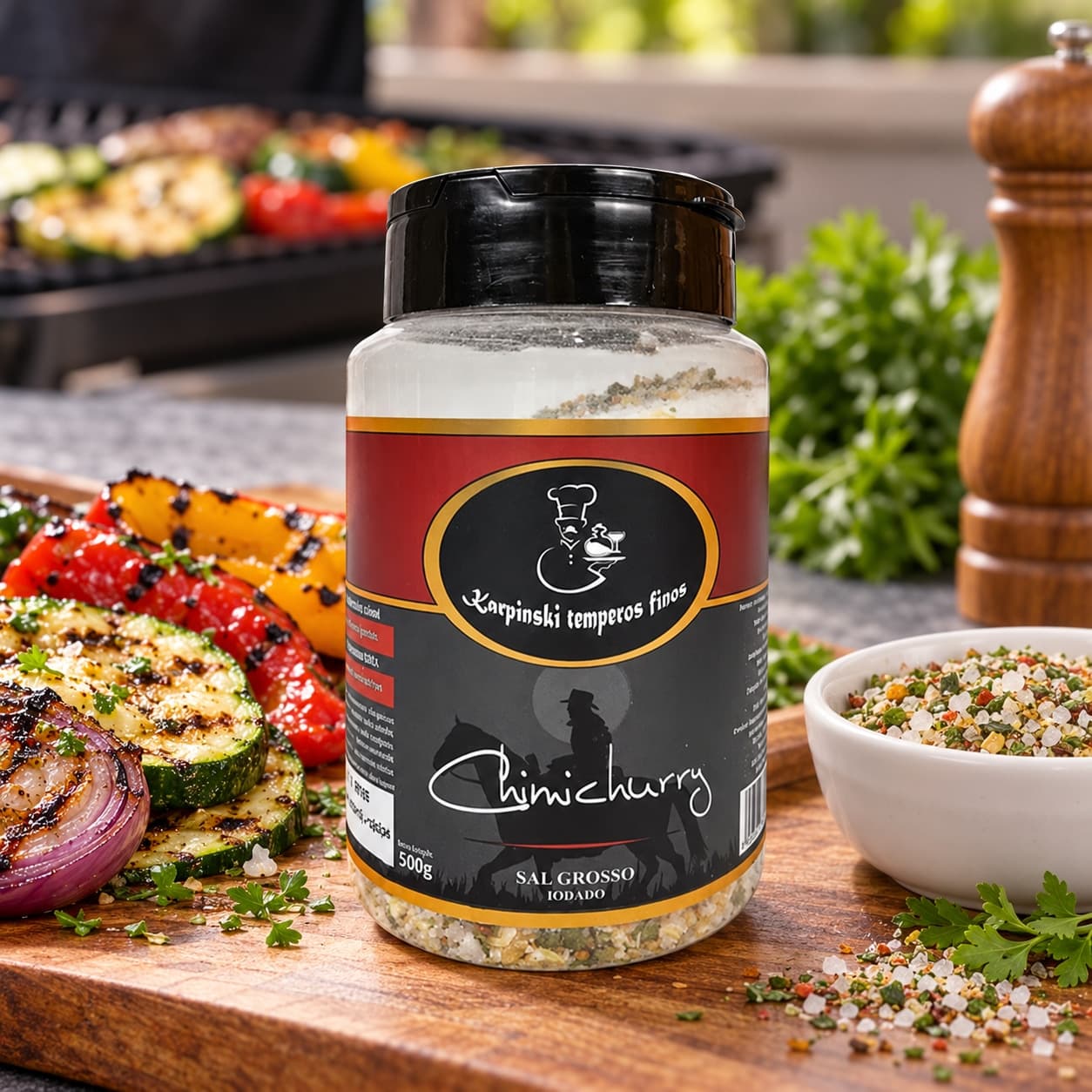 Sal Grosso com Chimichurri Karpinski 500 g — no preparo com legumes grelhados