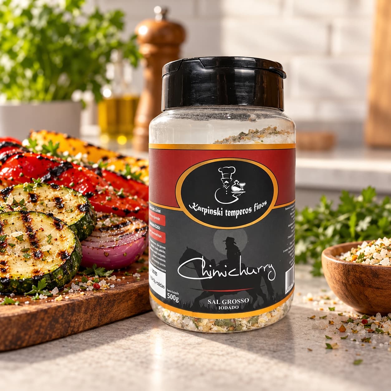 Sal Grosso com Chimichurri Karpinski 500 g — com legumes grelhados