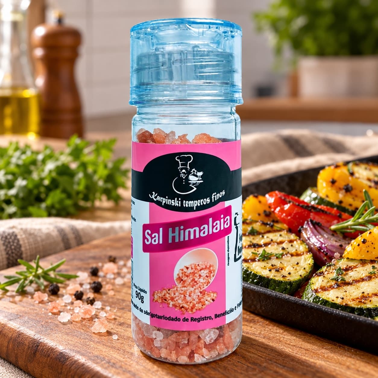 Sal Himalaia Moedor Karpinski 90 g — no preparo com legumes grelhados