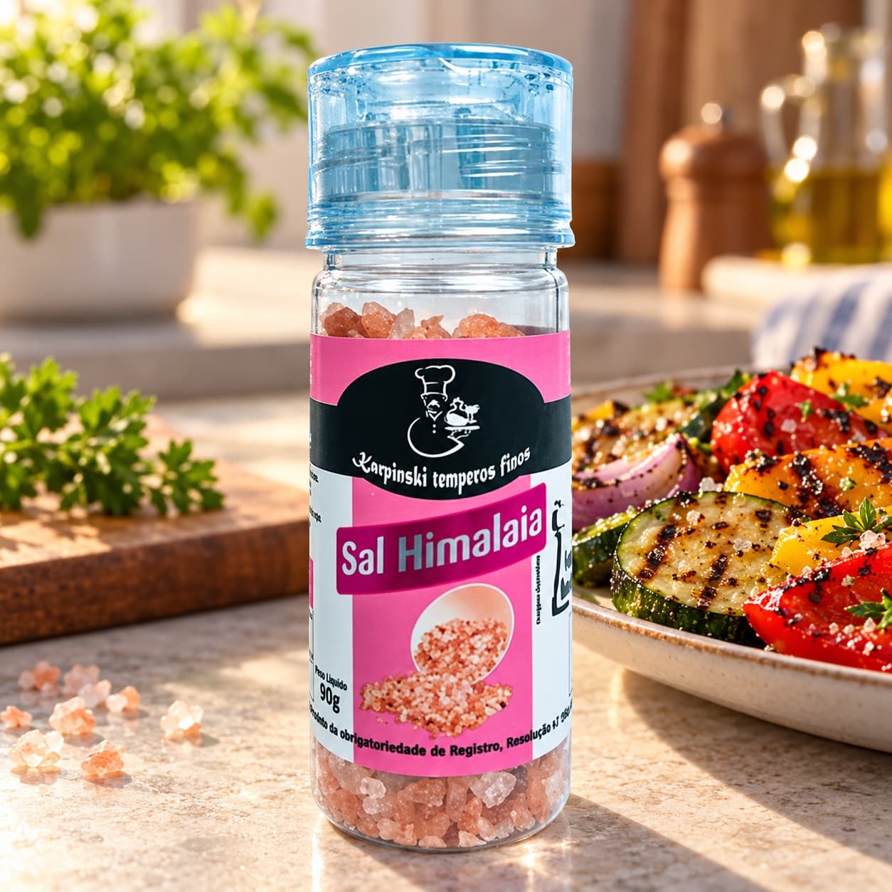 Sal Himalaia Moedor Karpinski 90 g — com legumes grelhados