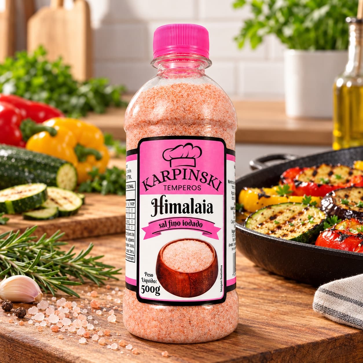 Sal Rosa do Himalaia Iodado Karpinski 500 g — no preparo com legumes grelhados