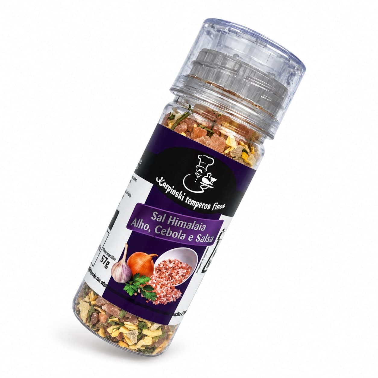 Sal Himalaia Alho Cebola Salsa Moedor Karpinski 57 g — embalagem em fundo branco