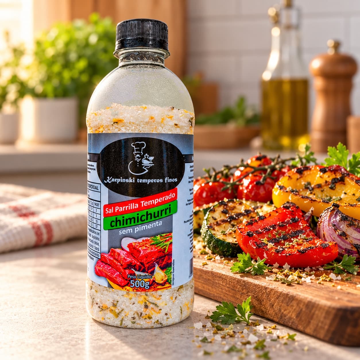 Sal Parrilla Chimichurri sem Pimenta Karpinski 500 g — com legumes grelhados