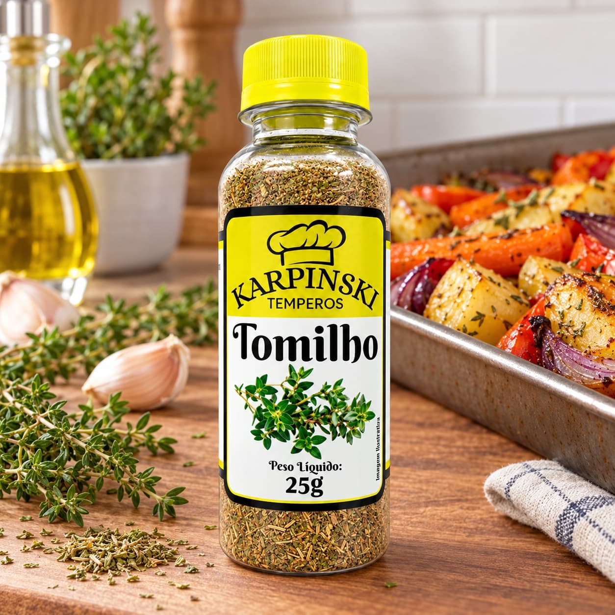 Tomilho Desidratado Karpinski 25 g — no preparo com legumes assados