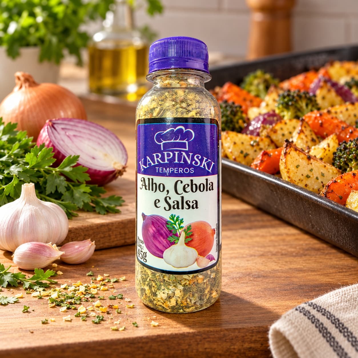 Tempero Alho, Cebola e Salsa Karpinski 45 g — no preparo com legumes assados