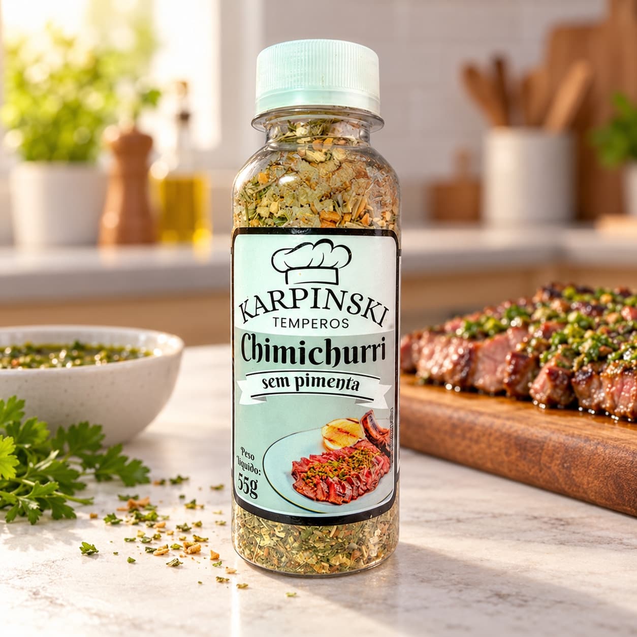 Chimichurri sem Pimenta Karpinski 55 g — na bancada da cozinha
