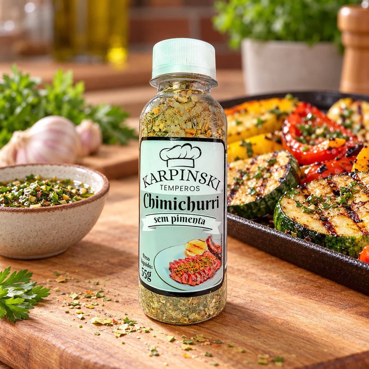 Chimichurri sem Pimenta Karpinski 55 g — no preparo com legumes grelhados com chimichurri