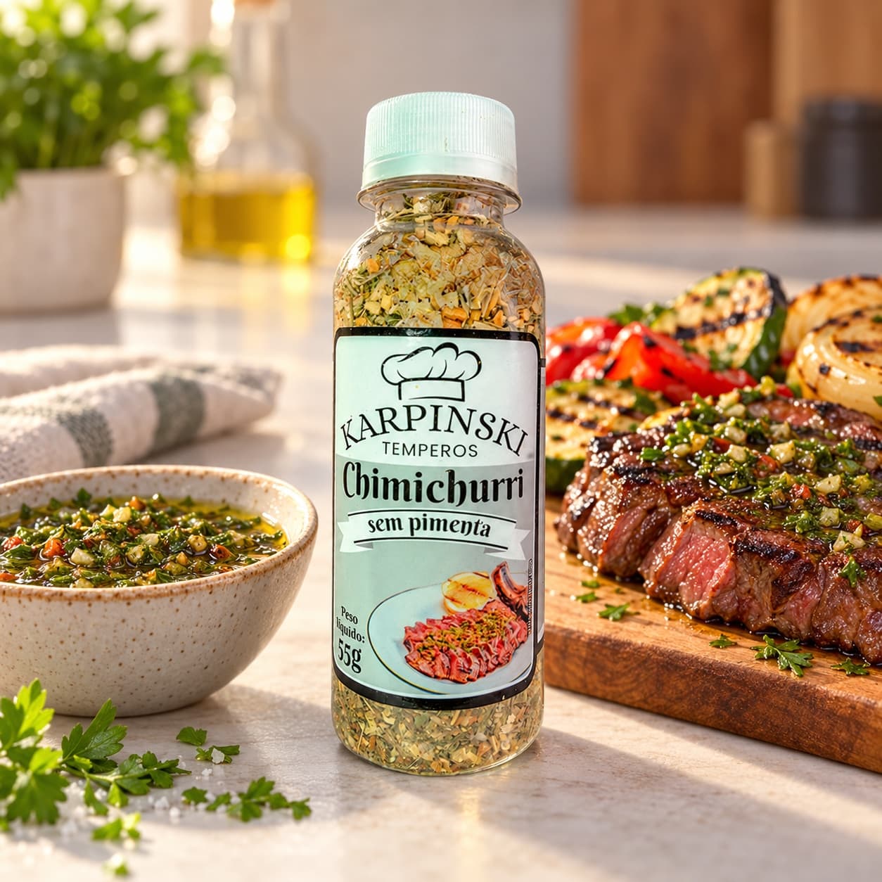 Chimichurri sem Pimenta Karpinski 55 g — com legumes grelhados com chimichurri