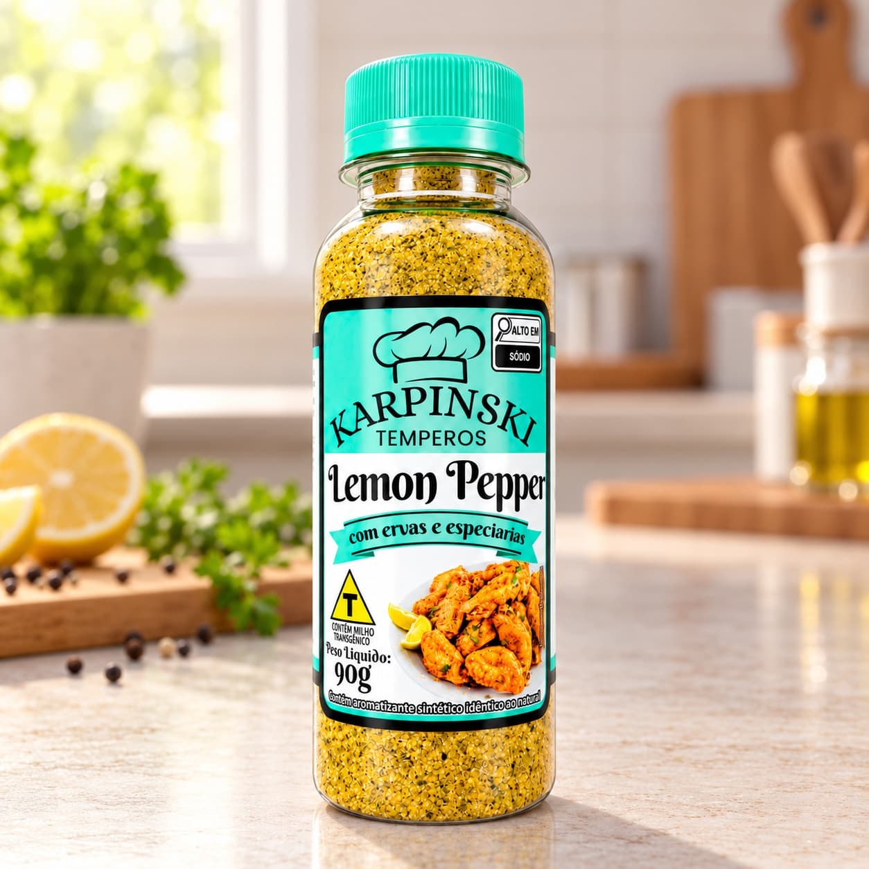 Tempero Lemon Pepper Karpinski 90 g — na bancada da cozinha