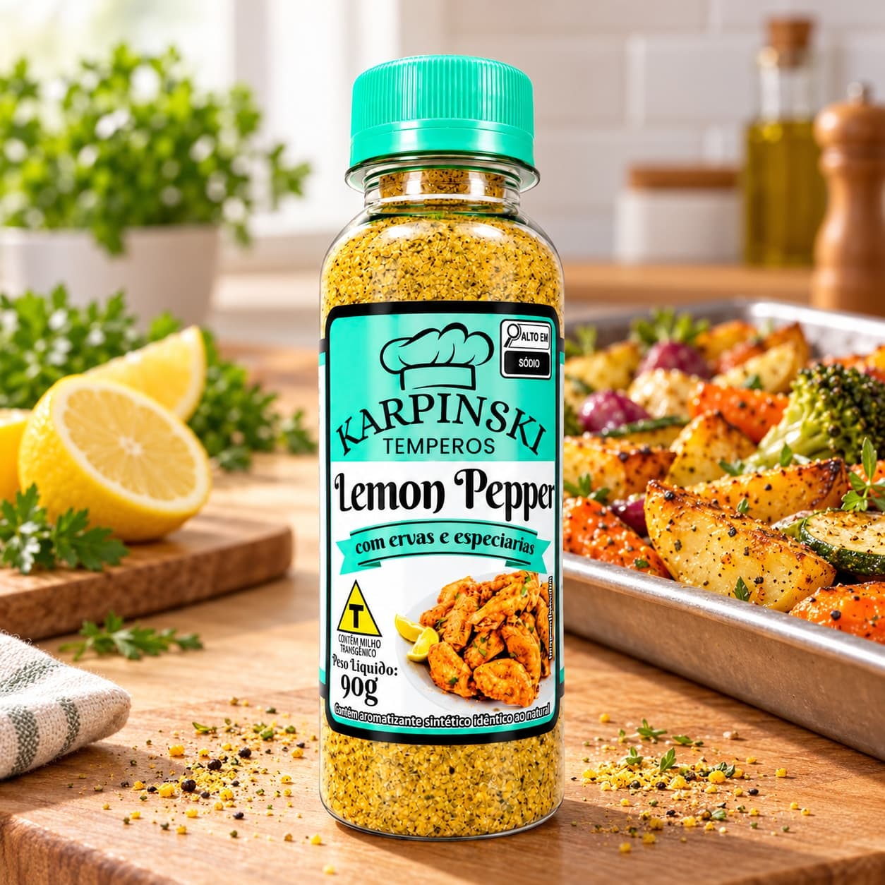 Tempero Lemon Pepper Karpinski 90 g — no preparo com legumes assados
