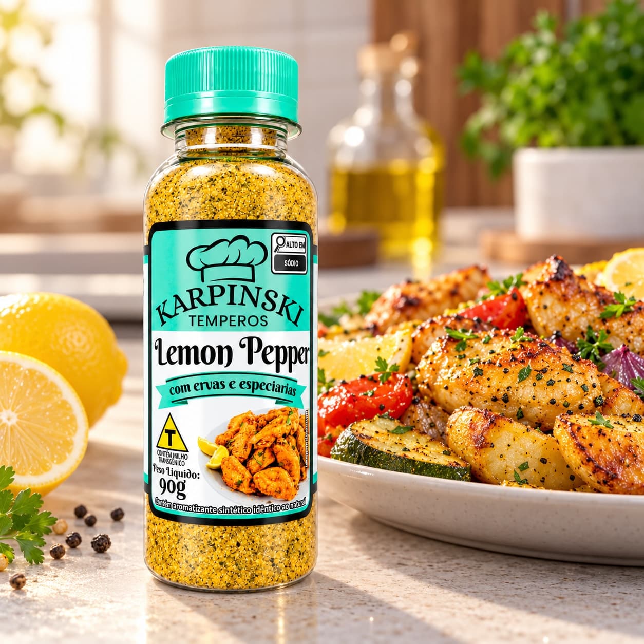 Tempero Lemon Pepper Karpinski 90 g — com legumes assados