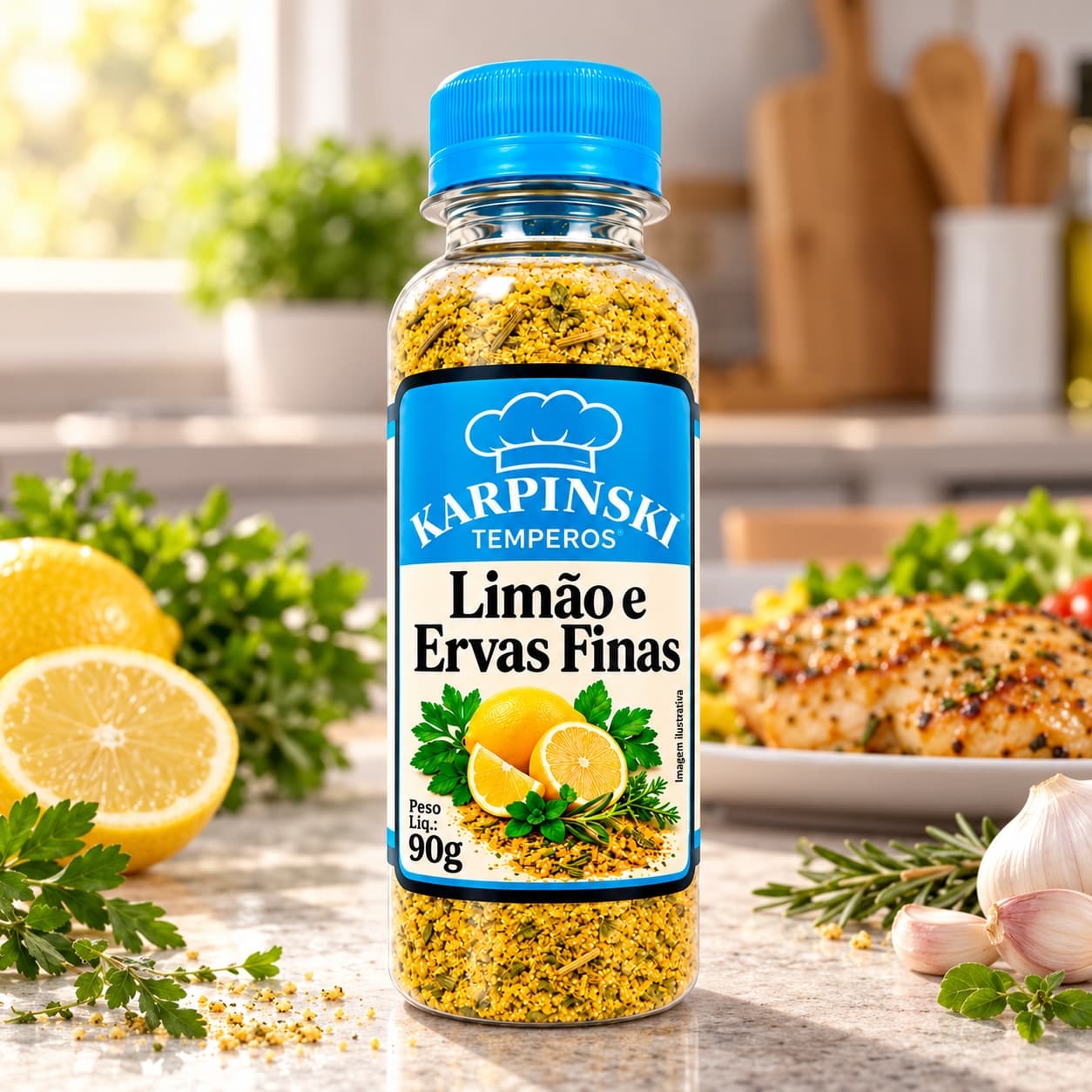 Tempero Limão e Ervas Finas Karpinski 90 g — na bancada da cozinha