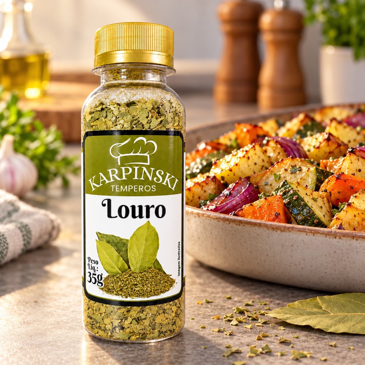 Louro Triturado Karpinski 35 g — com legumes assados