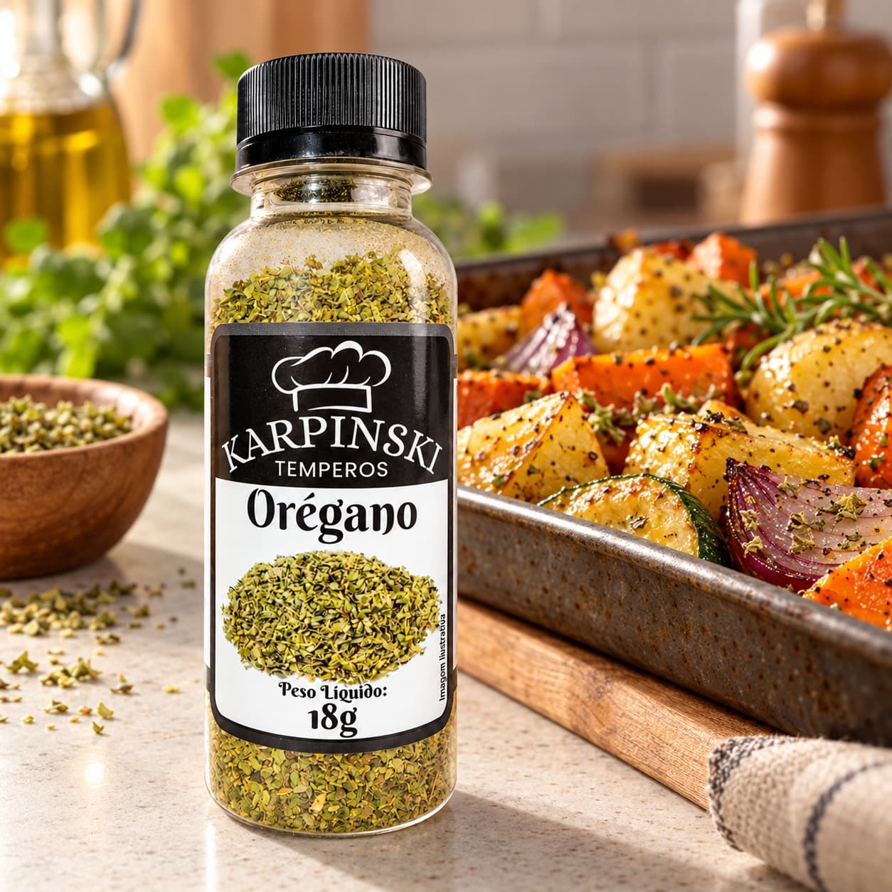 Orégano Desidratado Karpinski 18 g — com legumes assados