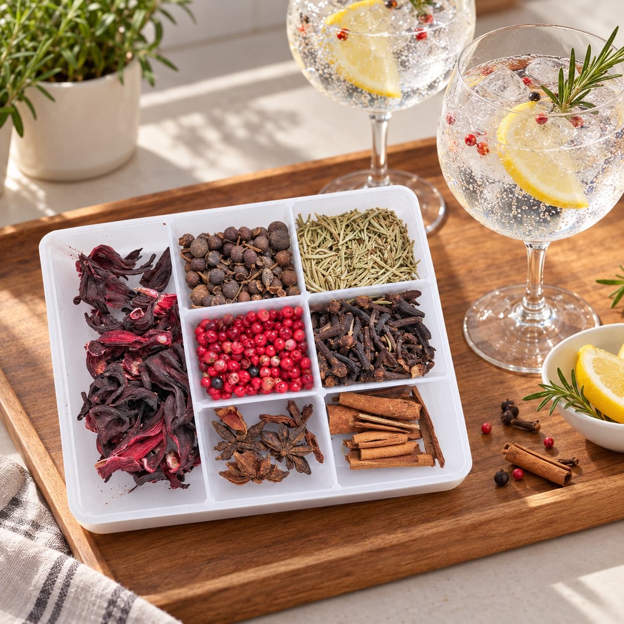Kit Meu Gin Tônica Basic Karpinski — ao lado de bebida de tônica em bandeja