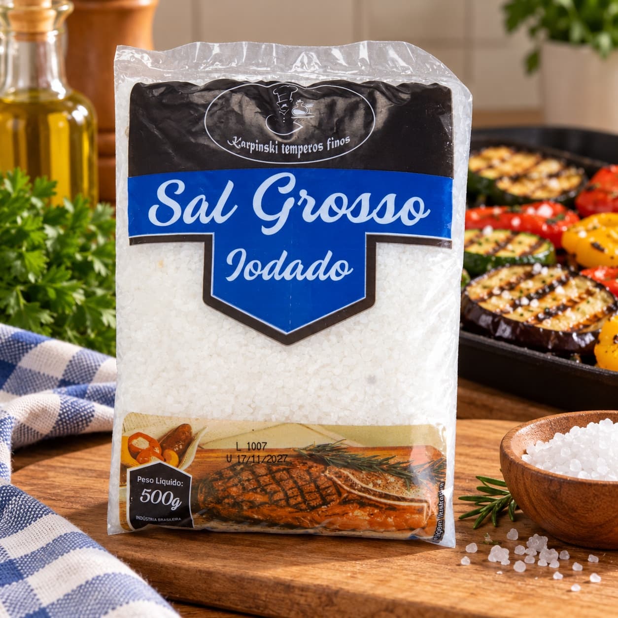 Sal Grosso Iodado em Pacote Karpinski 500 g — no preparo com legumes grelhados