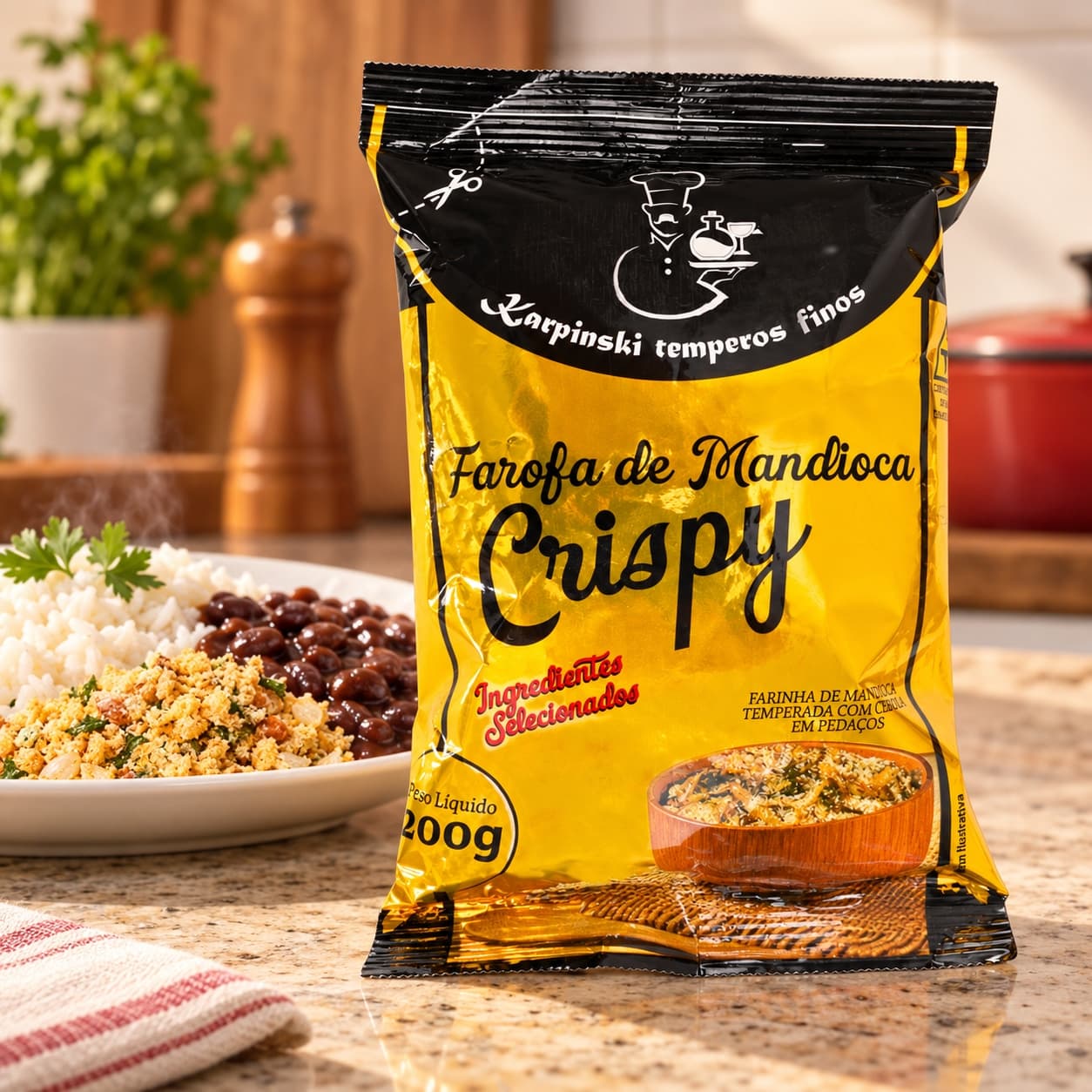 Farofa de Mandioca Crispy Crocante Karpinski 200 g — com arroz e feijão