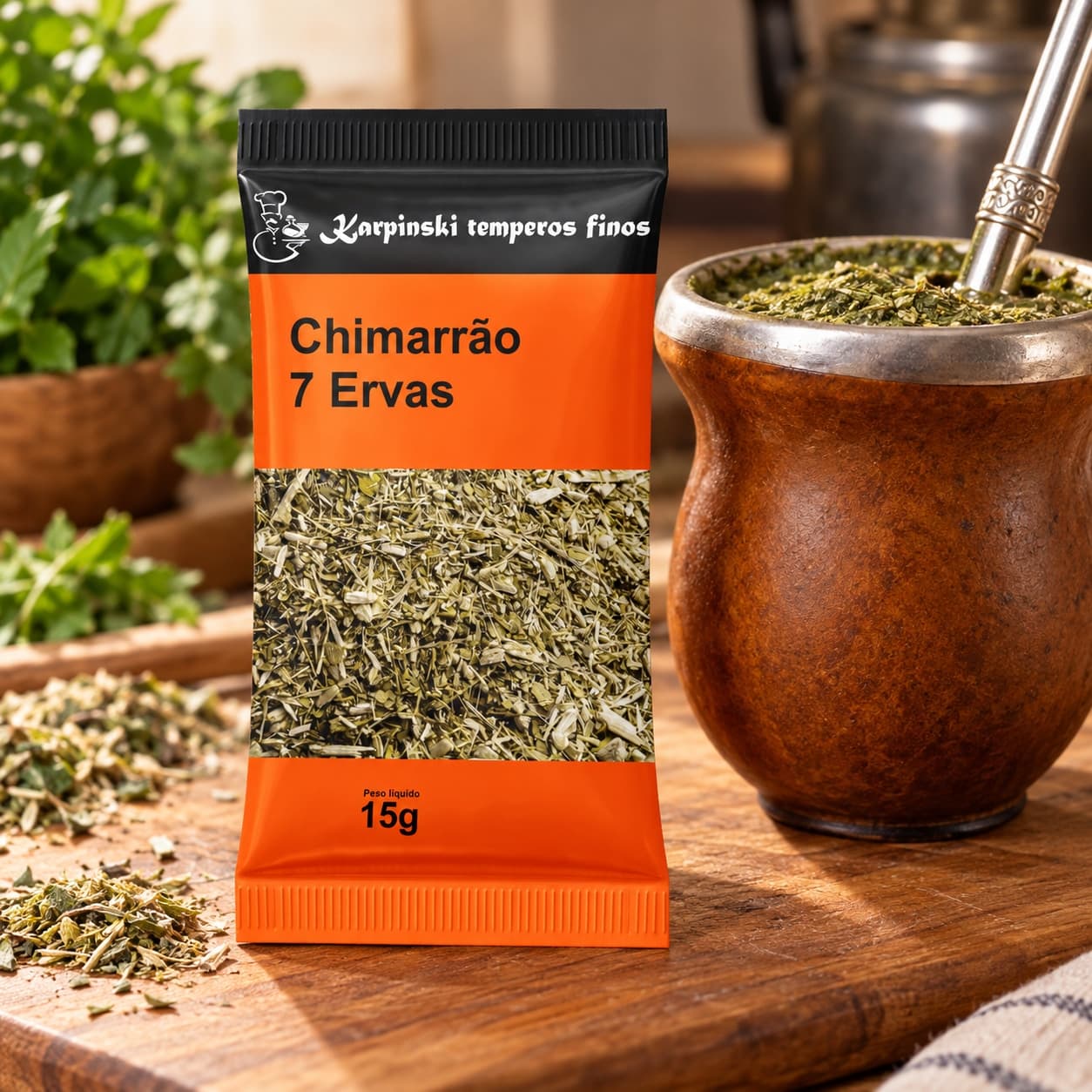 Chá Chimarrão 7 Ervas Karpinski 15 g — no preparo com chimarrão preparado em cuia