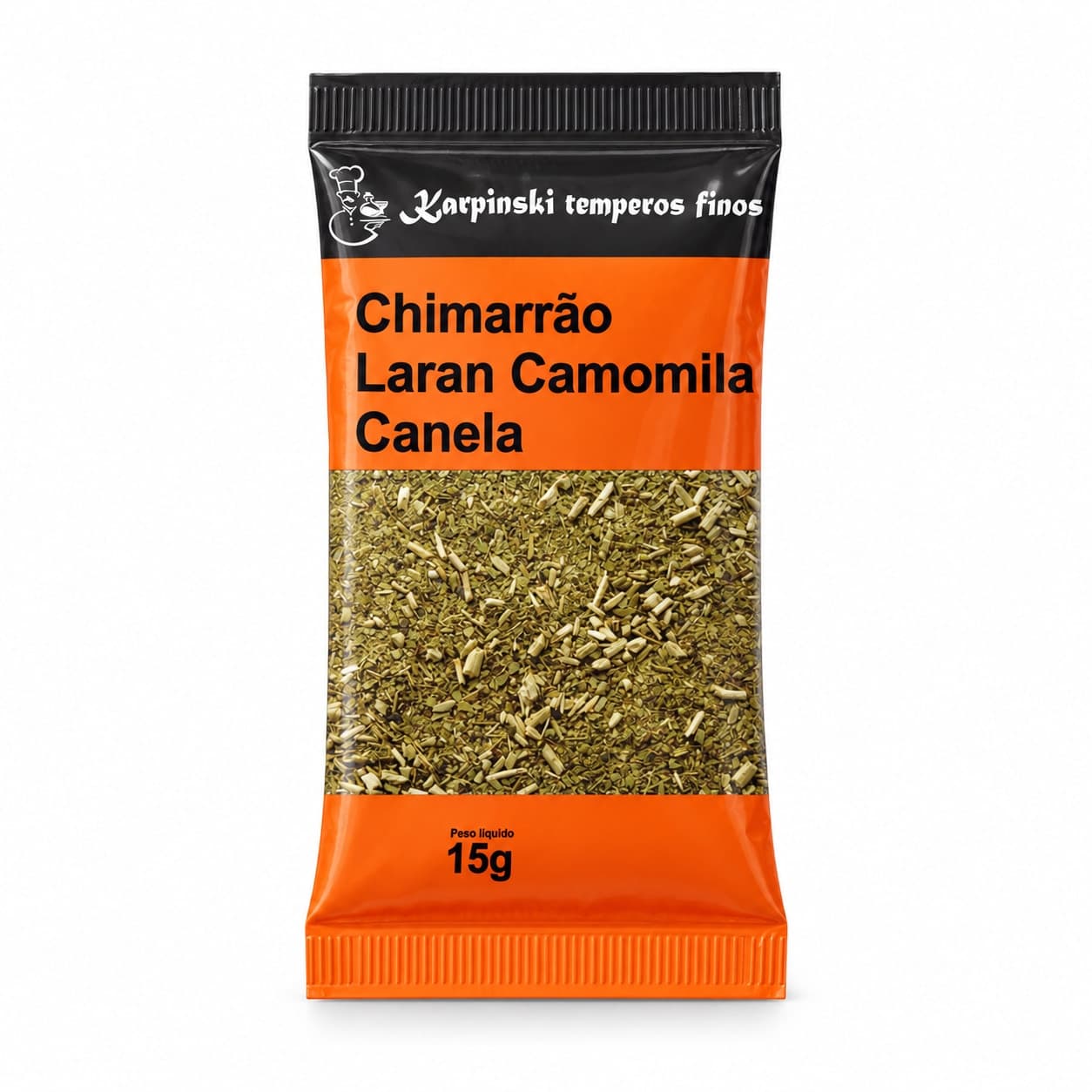 Chá Chimarrão Laranja Camomila e Canela Karpinski 15 g — embalagem em fundo branco