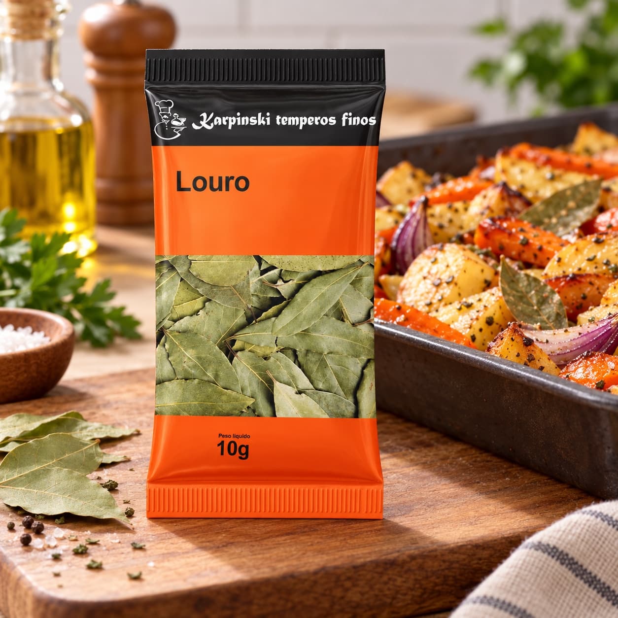 Tempero Louro em Folhas em Sachê Karpinski 10 g — no preparo com legumes assados